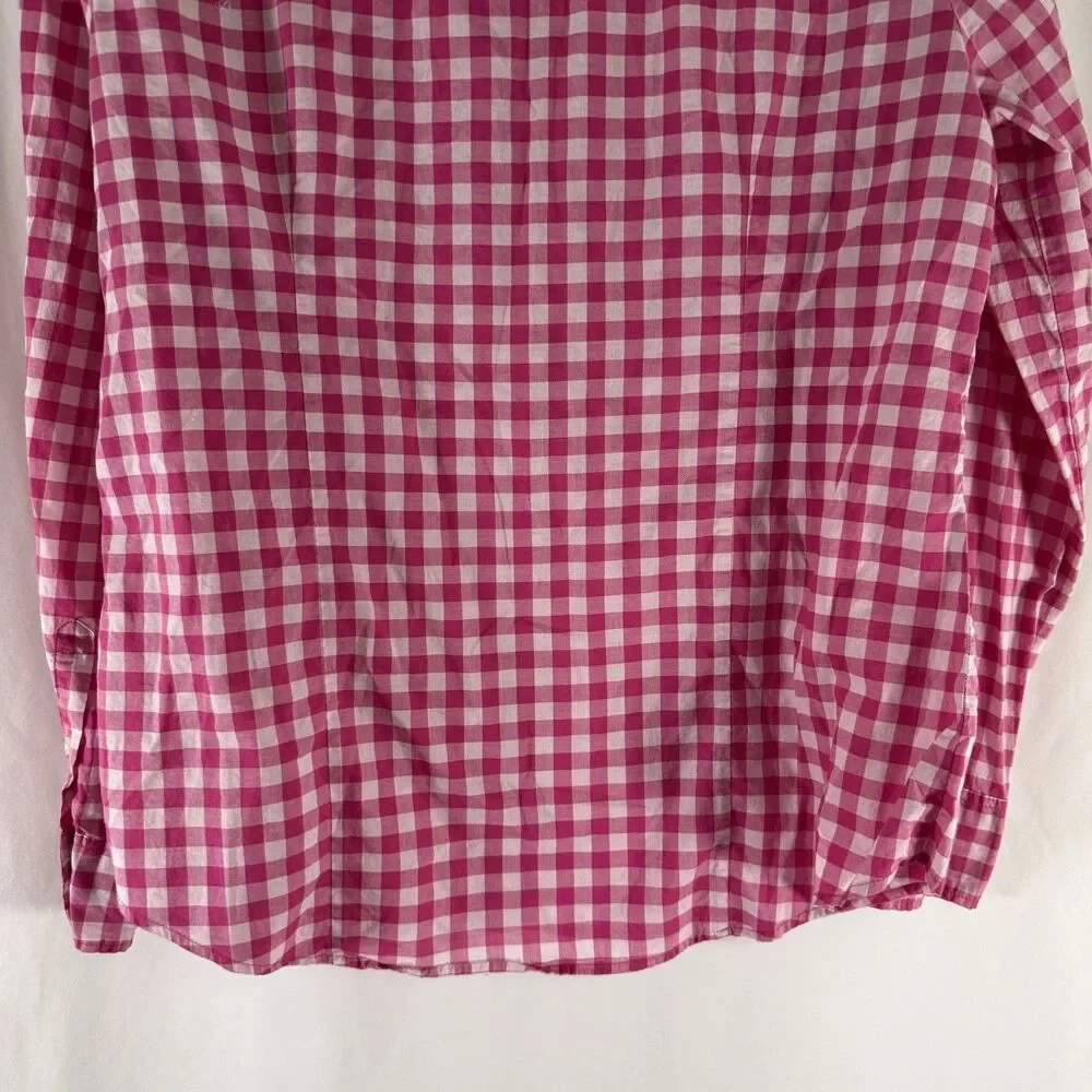 J Crew Button Down Shirt Women's Large Pink White Plaid Long Sleeve Collared Lig